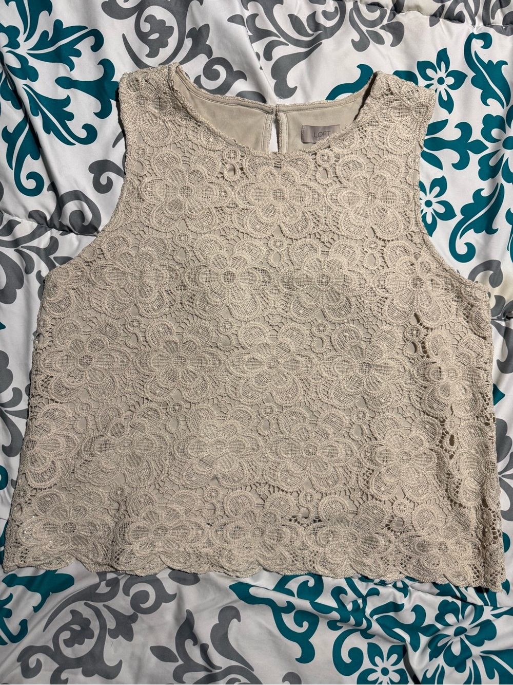 LOFT Cream Floral Lace Sleeveless Top